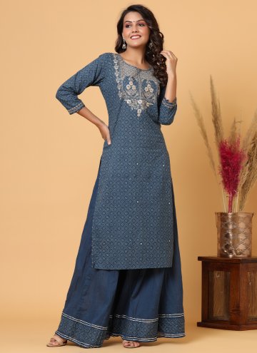 Blue color Cotton  Casual Kurti with Printed
