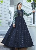 Blue color Cotton  Designer Gown with Embroidered - 1