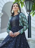 Blue color Cotton  Designer Gown with Embroidered - 2