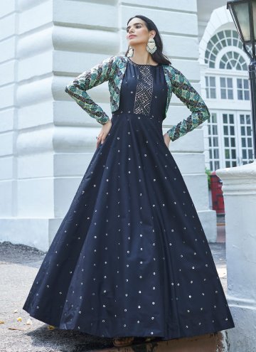 Blue color Cotton  Designer Gown with Embroidered