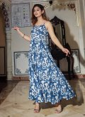 Blue color Cotton  Gown with Designer - 2