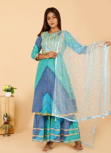 Blue color Cotton  Salwar Suit with Printed