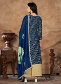 Blue color Cotton  Straight Salwar Suit with Designer - 1