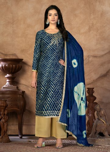 Blue color Cotton  Straight Salwar Suit with Desig