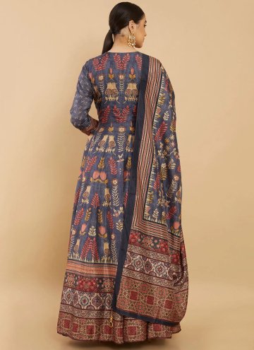 Blue color Digital Print Silk Gown