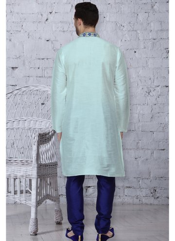 Blue color Embroidered Art Dupion Silk Kurta Pyjama