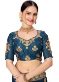 Blue color Embroidered Banglori Silk Classic Designer Saree - 2