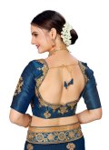Blue color Embroidered Banglori Silk Classic Designer Saree - 3