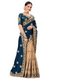 Blue color Embroidered Banglori Silk Classic Designer Saree - 4