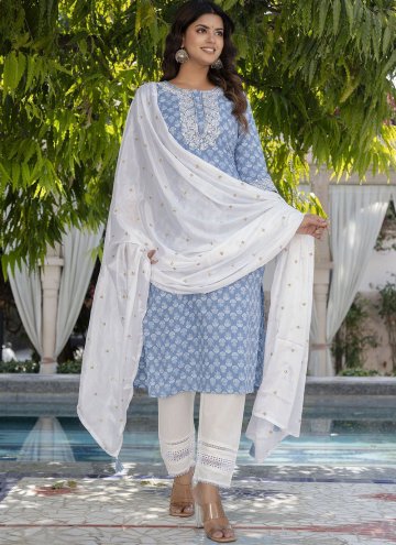 Blue color Embroidered Cotton  Trendy Salwar Kameez