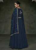 Blue color Embroidered Silk Readymade Designer Gown - 1