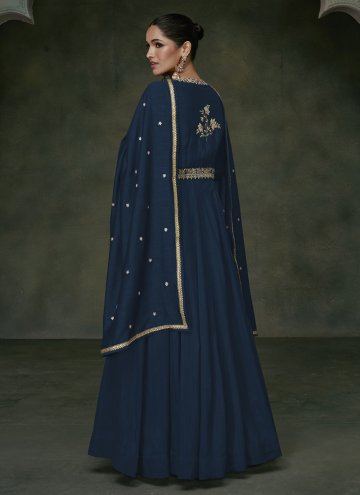 Blue color Embroidered Silk Readymade Designer Gown
