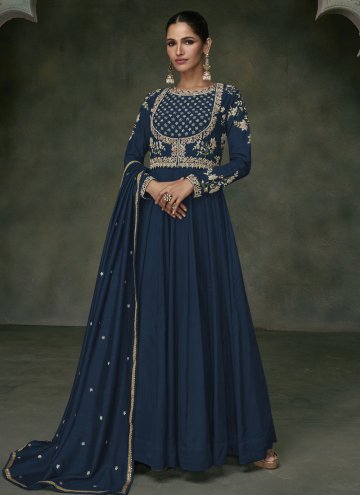 Blue color Embroidered Silk Readymade Designer Gow