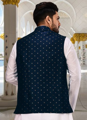 Blue color Fancy work Cotton  Nehru Jackets
