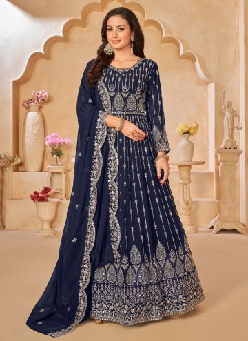 Blue color Faux Georgette Anarkali Salwar Kameez with Embroidered