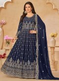 Blue color Faux Georgette Anarkali Salwar Kameez with Embroidered - 2