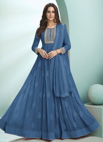 Blue color Faux Georgette Trendy Salwar Kameez with Diamond Work