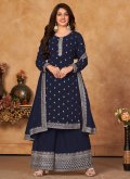 Blue color Faux Georgette Trendy Salwar Kameez with Embroidered - 2