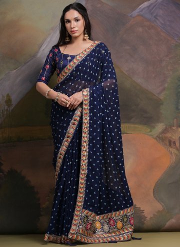 Blue color Georgette Contemporary Saree with Cord