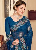 Blue color Georgette Contemporary Saree with Embroidered - 1