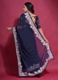 Blue color Georgette Contemporary Saree with Embroidered - 3