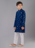 Blue color Georgette Kurta Pyjama with Embroidered - 1