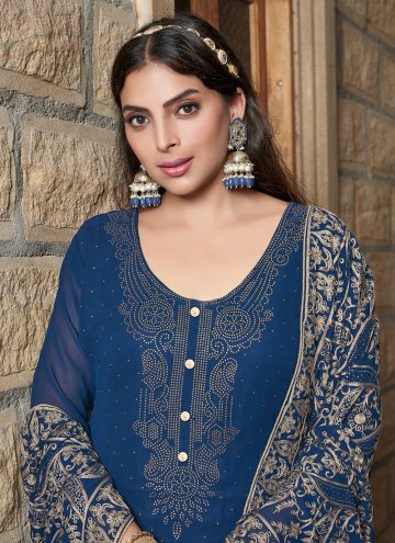Blue color Georgette Trendy Salwar Suit with Diamond Work