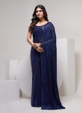 Blue color Georgette Trendy Saree with Embroidered - 2