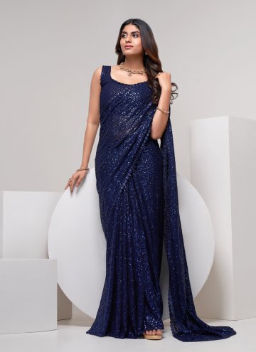 Blue color Georgette Trendy Saree with Embroidered