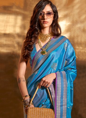 Blue color Handloom Silk Trendy Saree with Woven