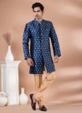 Blue color Jacquard Silk Indo Western with Embroidered - 1