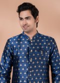 Blue color Jacquard Silk Indo Western with Embroidered - 4