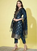 Blue color Jacquard Work Cotton Silk Designer Salwar Kameez - 1