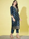 Blue color Jacquard Work Cotton Silk Designer Salwar Kameez - 3