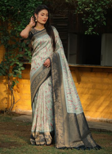 Blue color Kanjivaram Silk Classic Designer Saree with Woven
