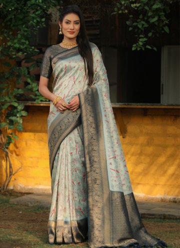 Blue color Kanjivaram Silk Classic Designer Saree with Woven
