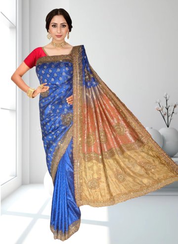 Blue color Kanjivaram Silk Contemporary Saree with Hand Work