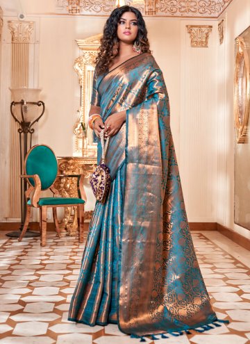 Blue color Kanjivaram Silk Trendy Saree with Woven