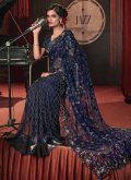 Blue color Net Contemporary Saree with Embroidered - 1