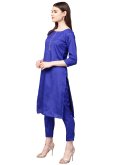 Blue color Poly Silk Pant Style Suit with Plain Work - 2