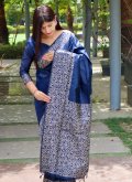 Blue color Raw Silk Traditional Saree with Border - 1