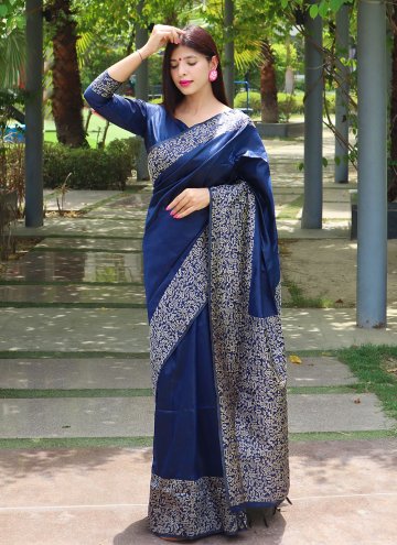 Blue color Raw Silk Traditional Saree with Border