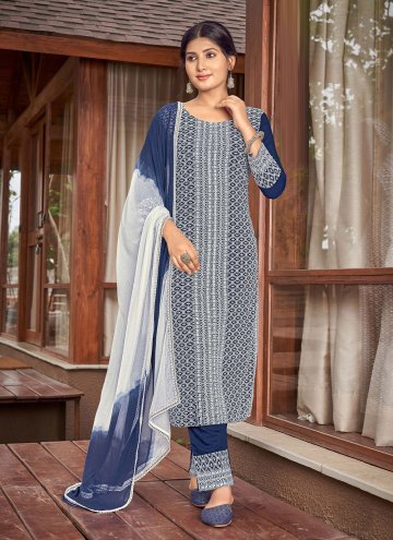 Blue color Rayon Pant Style Suit with Embroidered
