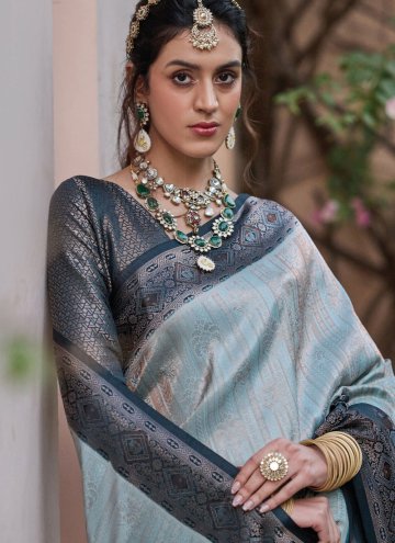 Blue color Satin Classic Designer Saree with Woven