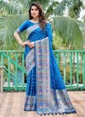 Blue color Silk Bandhani Saree with Bandhej Print - 2