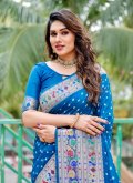 Blue color Silk Bandhani Saree with Bandhej Print - 3