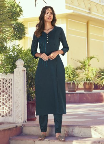 Blue color Silk Casual Kurti with Embroidered