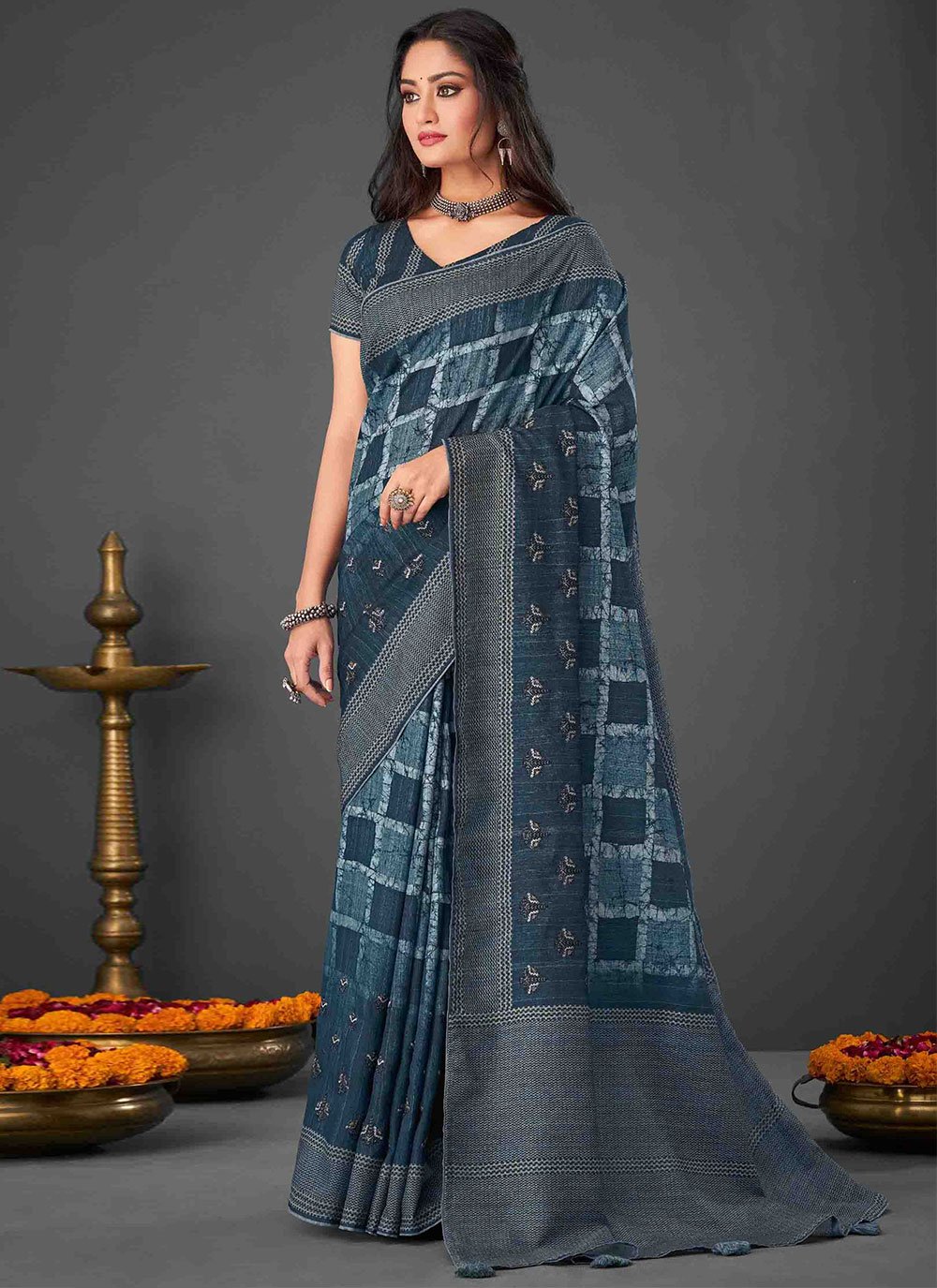 Blue color Silk Classic Designer Saree with Digital Print