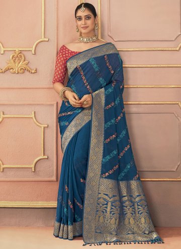 Blue color Silk Classic Designer Saree with Embroidered