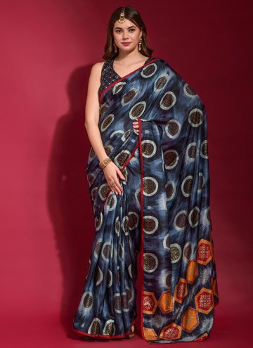 Blue color Silk Contemporary Saree with Foil Print